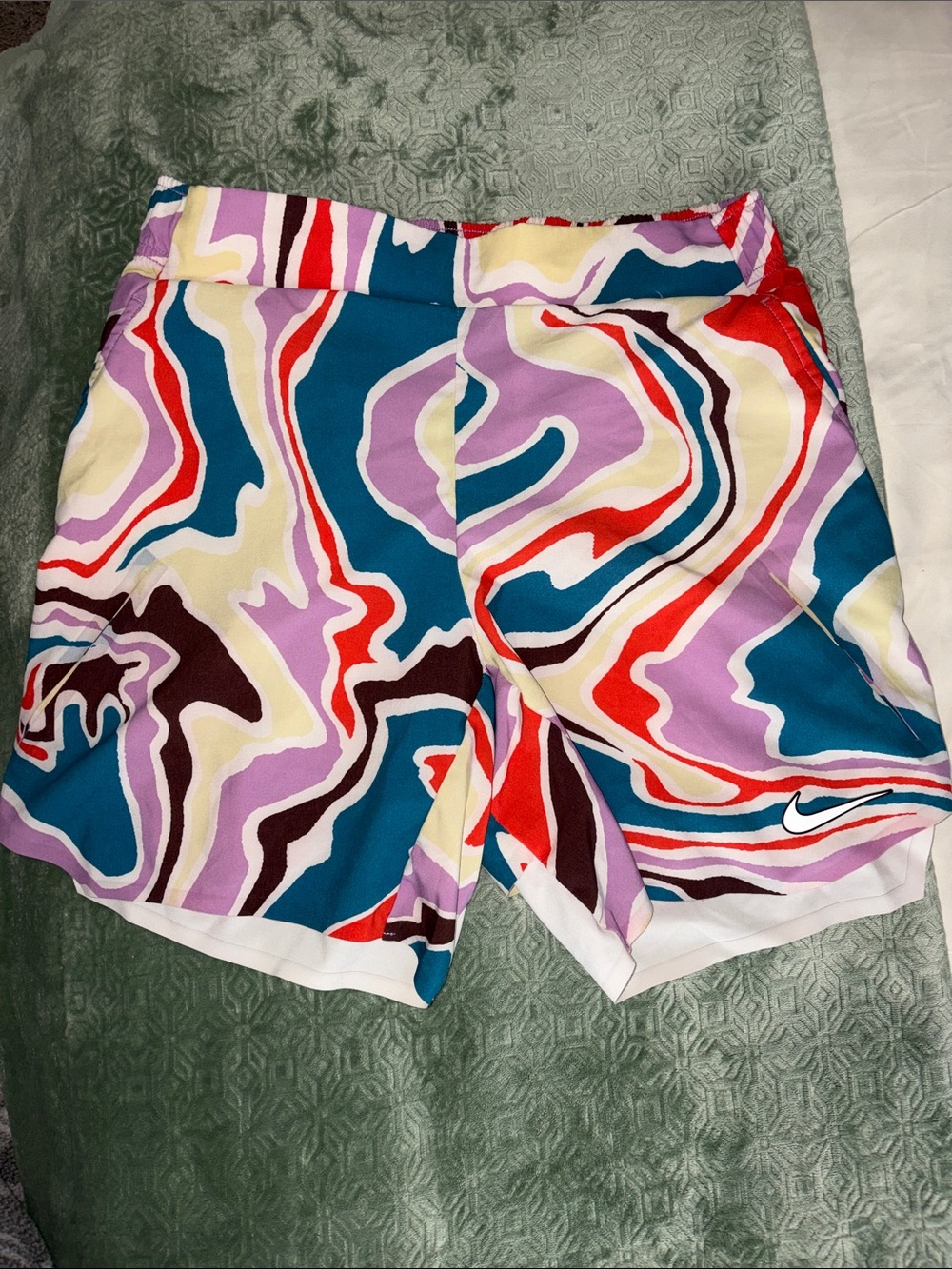 Nike Multicolor Swirl Athletic Shorts - Teal, Purple, Red, Cream